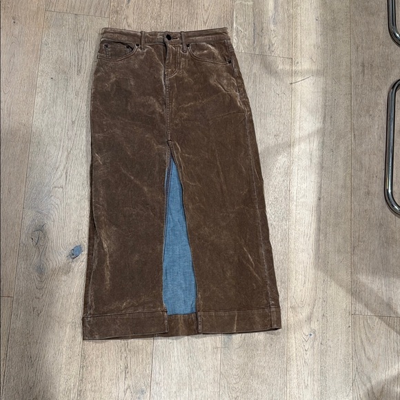 Urban Outfitters BDG Skirt Brown Mandi Flocked Stretch Maxi Large Slit Suede S-P - Picture 1 of 4